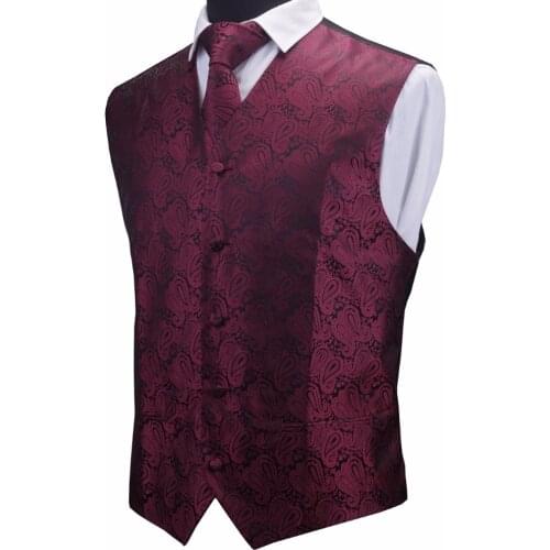 GUSLESON Mens Waistcoats Slim Fit Men Vest & Necktie & Handkerchief Set Paisley Coletes Chaleco Hombre For Party Wedding