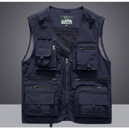 Waistcoat Vest Jacket Men Multi-Pocket Classic Male Sleeveless Coat Outdoor Photographer Fishing Jackets 5XL Vest Travel Clothes