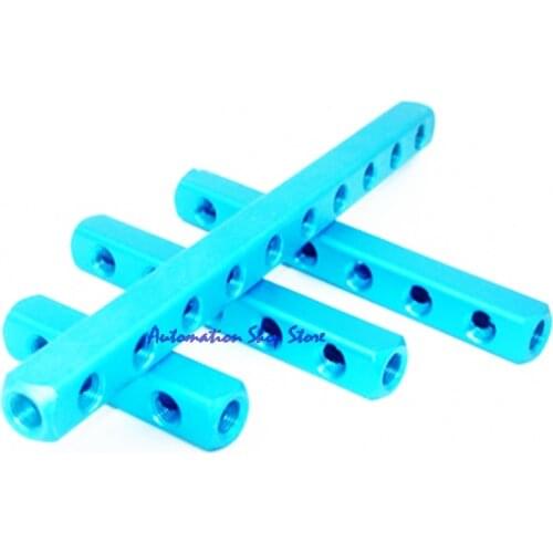 1/4" Thread Pneumatic Quick Connector Air Hose Aluminum Manifold Block Splitter Blue fittings