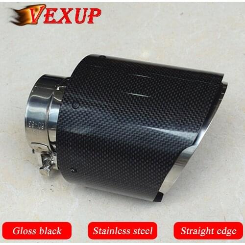 1PCS Car Exhaust Pipe Muffler Tail Pipe Muffer Tip Universal Stainless Steel Pipe Gloss Carbon Straight/Roll Edge