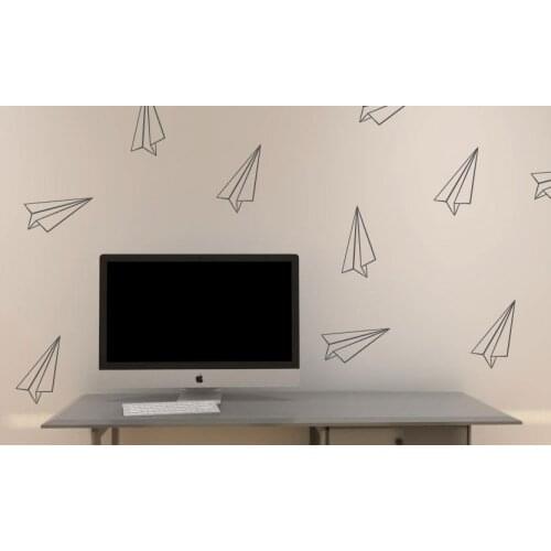 12pcs/set Paper Planes Wall Decals Vinyl Wall Sticker For Kids Room Childhood Happiest Memory Mural Study Room Home Decor S-372