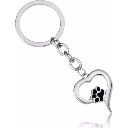 12PC/Lot Love Heart Keychain Cute Pet Paw Print Key Ring Women Friends Key Chain Gifts Dog Cat Animals Lovers Jewelry Key Holder
