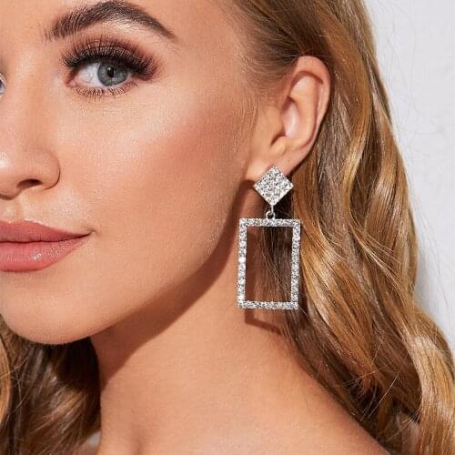 2021 New Fashion Statement Earrings For Women Vintage Simple Silver Metal Big Square Lady Hanging Earrings Trend Jewelry Gift