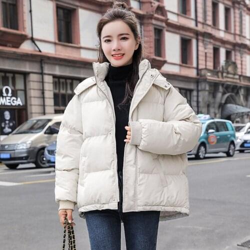 2020 Autumn Winter Jacket Hooded Women Coat Loose Casual Cotton-padded Short Jackets Female Parka Warm Plus Size Overcoat D66