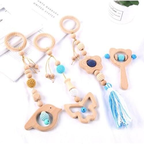 4 Pcs/Set Baby Gym Frame Pendant Wooden Teether Molar Toys Teething Nursing Rattle Gifts for Infant Room Decorations