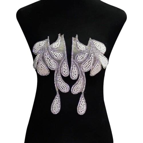 5pair Leaf Design Beaded Crystal Applique Motif Hox-Fix Rhinestones Iron on Sticker Patches Sewing Accessories Garment T2311