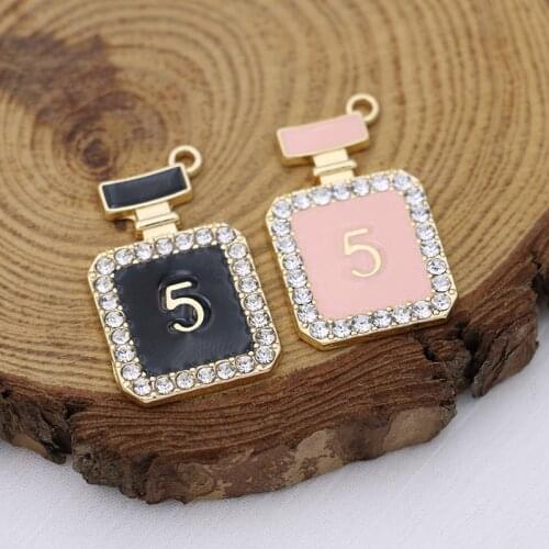 5PCS Crystal Enamel Perfume No.5 Charms Pendant for Bracelet Necklace Jewelry Making Earrings DIY Handmade Craft