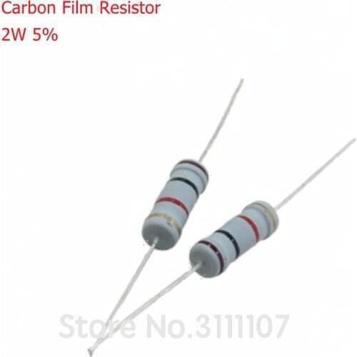 50PCS/LOT 2W 2ohm 5% Resistor / 2W 2R ohm Carbon film resistor +/- 5% / 2W Color ring resistance Wholesale Electronic