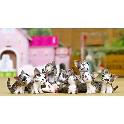 9pcs/set Cute Mini Cheese Cats Kitty Cat Statue Resin Cat Figurines Garden Pot Figures Decoration for Home Kids Toys Gift