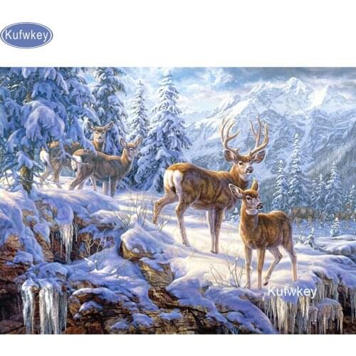 Mazayka,full Diamond Embroidery winter 5D diy Diamond Painting elks,snow Cross Stitch,Diamond Mosaic Pattern Rhinestones decor