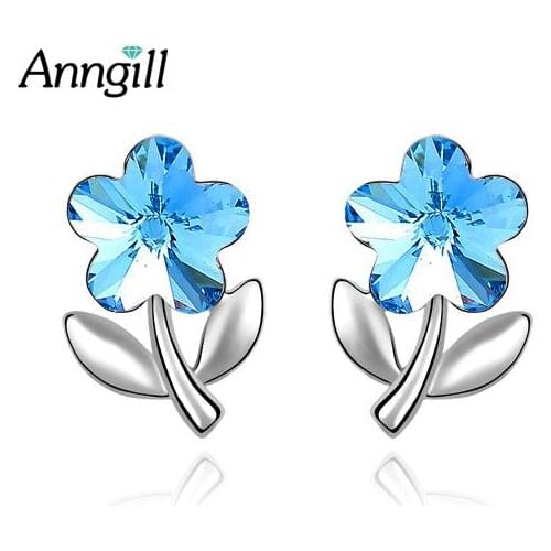 Anngill 5 Color New Flower Earrings For Women Crystals from Swarovski Wedding Stud Earrings Exquisite Quality Jewelry Gifts
