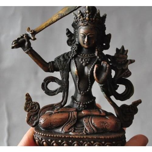 Free Shipping 15cm Old Tibet Buddhism Bronze Manjushri Bodhisattva Kwan-yin Guanyin Buddha Statue