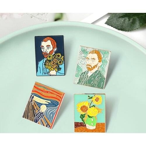 Art Van Gogh Oil Painting Enamel Pin Scream Sunflower Van Gogh portrait Brooches Badge Shirt Lapel Pin Jewelry Gift for Friend