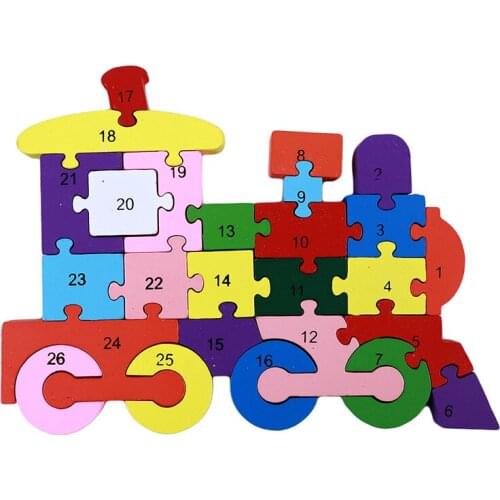 Letters And Numbers Educational Wooden Puzzle Toy For Children Wood Material Puzzle Train Vehicle Toy Kids Christmas Gift