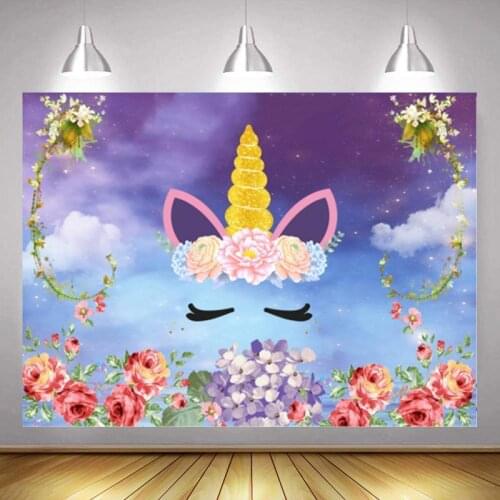 Unicorn Flower Studio Photography Background Cloth Girl Birthday Party Decoration 3D Childrens Photos Digital Cartoon Backdrop