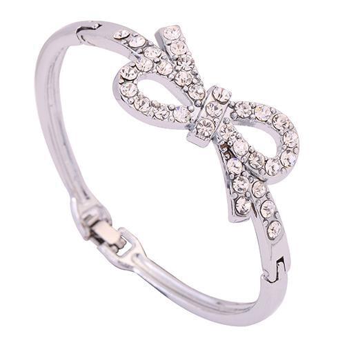HOT SALES!!! Fashion Hollow Bowknot Design Rhinestone Inlay Bracelet Silver Plated Bangle Luxury Silver Bracelet Female Jewelry