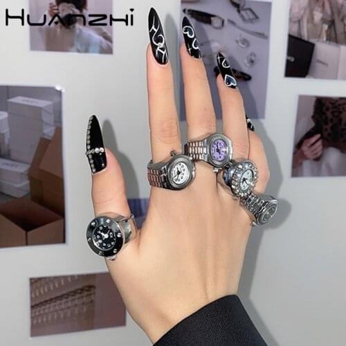 HUANZHI 2021 New Individuality Vintage Elastic Stretchy Quartz Watch Rings for Women Man Hip-hop Couple Accessories