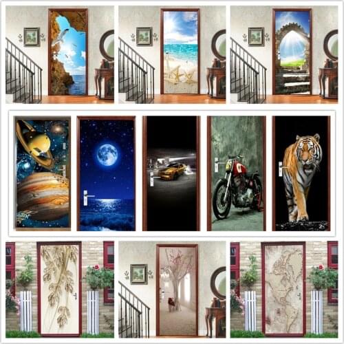 Map Motorcycle Car Door Sticker 3D Wallpaper for Living Room Natural Scenery Animals Planet Stickers Porte Deurposter Home Decor