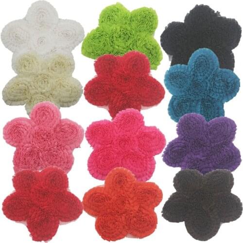 15/40pcs 5" Unique Large Chiffon Ruffled Sunflowers For Baby Girls Rompers Jumpsuit Dress Clothes Apparel Making Accessories