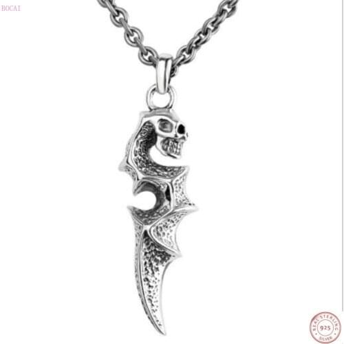 BOCAI New style S925 sterling silver pendant jewelry Skull knife Blade Retro cool Pendant for man thai silver pendant 2020 new