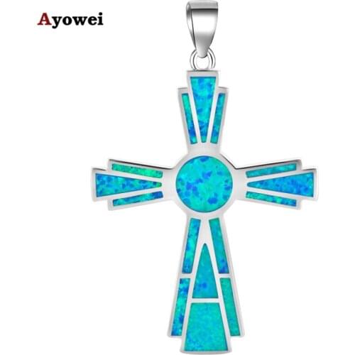Summer jewelry maxi nacklace cross pendants Blue Fire Opal silver plated Stamped Fashion jewelry OP524A