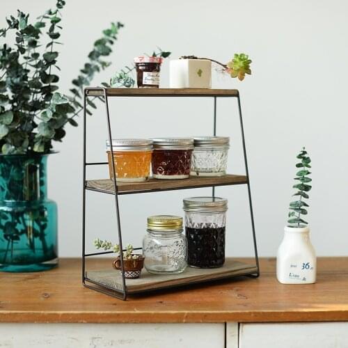 MINI Counter Top 3-tier Retro Iron with Wood Shelf Rack Multipurpose Storage Shelf Corner Shelf Shelf Storage