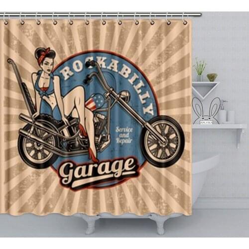 Aplysia Girl on Motorcycle Monochrome Vintage Shower Curtain 72 x 72 Inches Polyester Fabric Waterproof with Hooks Washable
