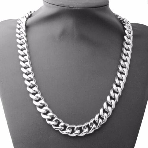 New 12/15mm Wide Fashion Jewelry Curb Chain Stainless Steel Necklace Or Bracelet For Mens Boys Silver Color Necklace 7-40"