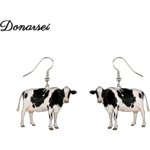 Donarsei 2020 New Fashion Animal Cow Acrylic Earrings For Women Novelty Black White Cattle Drop Dangle Earrings