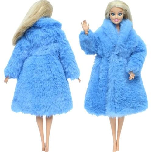 One Pcs Blue Wool Coat High Quality Long Sleeves Noble Winter Wear Warm Dress Accessories Clothes for Barbie doll Dollhouse Toy