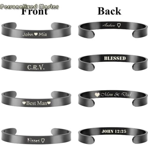 Personalized Master Customized Name Contents Bangle Stainless Steel High Polished His and Hers DIY Couples Bracelets Cuff Bangle