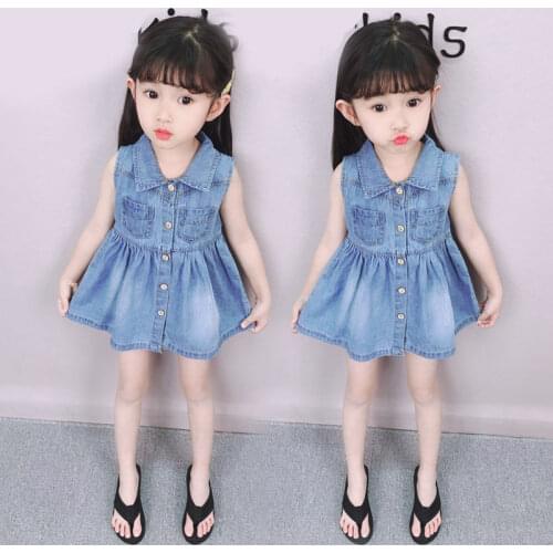 Girls dress summer new style baby girl western denim princess dress sleeveless vest skirt