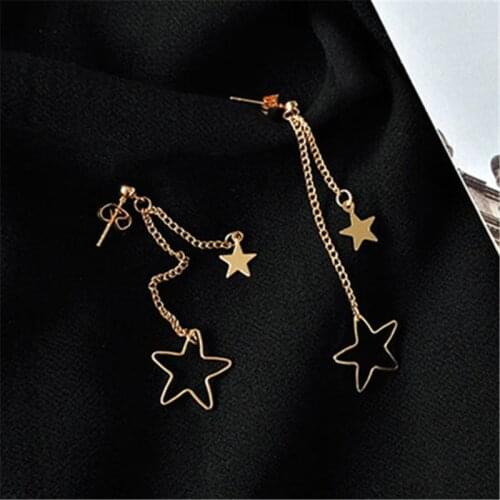 Hot jewelry woman stud earring lovely fashion stars long earrings Young girl stud earrings Simple metal golden star earrings