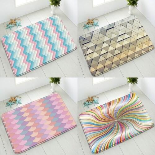 Simple Geometric Non-Slip Bath Mat Indoor Floor Mat Bedroom Kitchen Doormat Absorbent Foot Pad Balcony Carpet Washable Home Deco