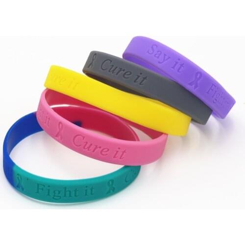 5PCS Breast Cancer Awareness Silicone Wristband With Saying Say it Fight it and Cure it Silicone Bracelets&Bangles Gifts SH139