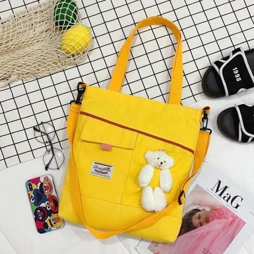 Preppy Style Collage Student Canvas Bag For Women With Zipper Shoulder Bag Plush Bear Inside Messenger Bag Women Crossbody Bag