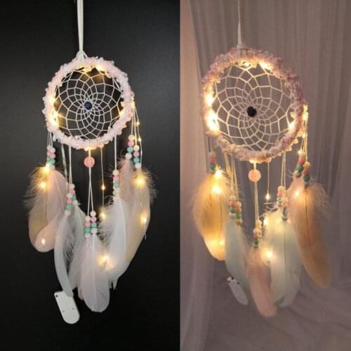Feathers Beads Dream Catcher LED String Light Hanging Pendant Decor Ornament Wall Hanging Catching Monternet Birthday Present