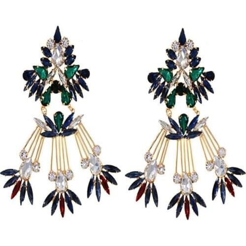 Temperament Hyperbole Earrings Baroque Vintage Exaggerated Crystals Flowers Long Earring Fashion Bride Drop Earrings Jewelry