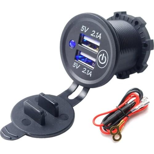DIY Kit 4.2A 12V/24V Car USB Power Outlet Waterproof Car Charger with Switch Blue for Car RV ATV Boat Marine Motorcycle Mobile
