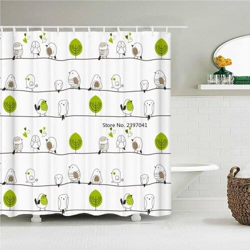 Small Fresh Birds Waterproof Fabric Shower Curtain Modern Simplicity Flower Bath Bathroom Curtains with Hooks Home Decor