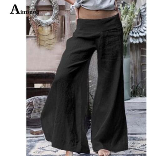 Plus Size 4xl 5xl Women Cotton Linen Pants 2021 New Summer Loose Trousers Elastic Waist Casual Pantalon Female Wide Leg Pants