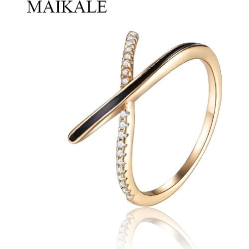 MAIKALE Simple Cross Thin Rings for Women Enamel Zirconia X Shape Finger Ring Wedding Band Party Jewelry Female Accessories Gift