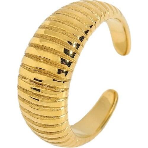 Stainless Steel Croissant Rings for Women Braided Twisted Signet Chunky Dome Ring Stacking Band Jewelry Statement Ring