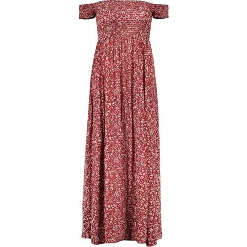 Womens Dress Summer One-Shoulder Printed Long Dress Women Sexy Split-End Wrapped Chest Cotton Dress Long Beach Dress