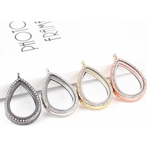 10pcs/lot New Items 4 Color Alloy With Magnetic Tear Drop Floating Locket DIY Living Glass Locket Be An Gift Necklace