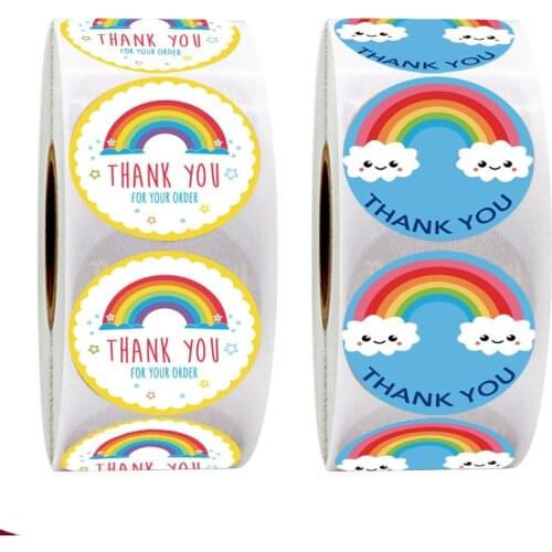 100-500pcs Cartoon Blue Thank You Stickers Cute Sun Rainbow Clouds Sticker For Handmade Gift Decor Labels Kids Reward Stickers