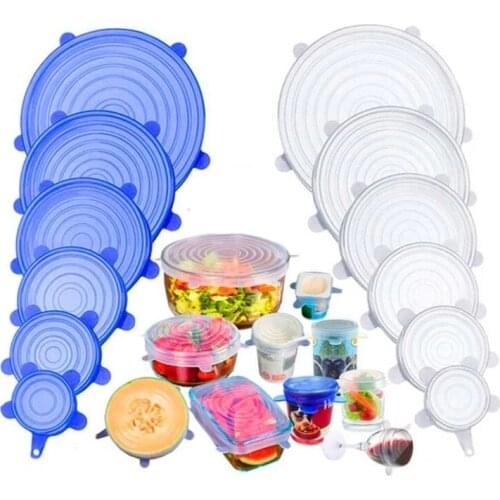 12Pcs Adaptable Silicone Caps Silicone Fresh Lids Reusable Food Wrap Bowl Pot Cover Silicone Stretch Lids Cooking Cookware Tools
