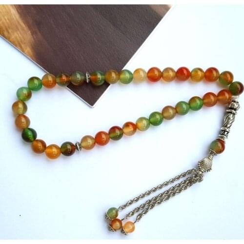 2020 !!! New Natural red green Stone bead Islamic musilm 33 prayer beads tashih Rosary beads Allah Semi-precious Stone For gift
