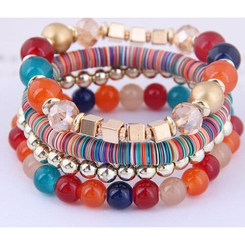 4pcs/set Multi Colors Beads Bohemian Bracelets Women Fashion Beads Stone Wristband Bangles for Girl