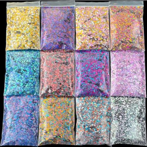 50g/Bag Mixed Hexagon Nail Art Glitter Holographic Sequins Decorations Flakes Sparkly Chunky Symphony Color Laser Sequins DT#51
